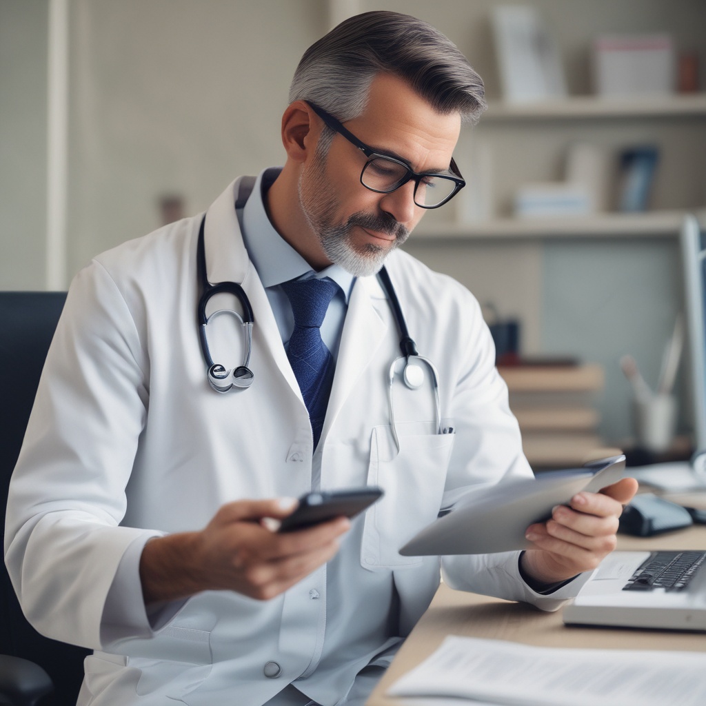 Doctor reading an article on their phone